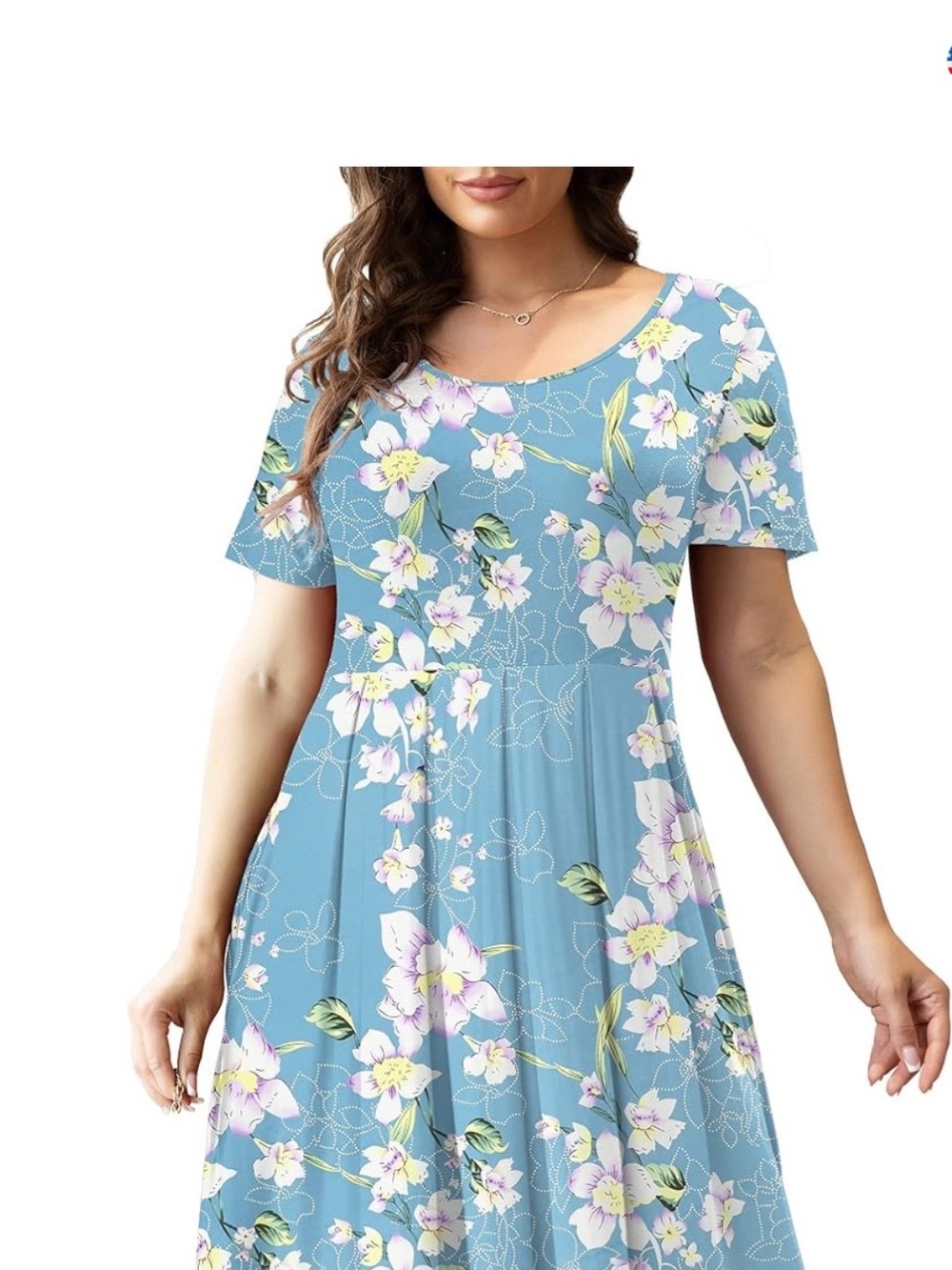 Light Blue Floral Scoop Neck Dress 2X/3X by Trailbee